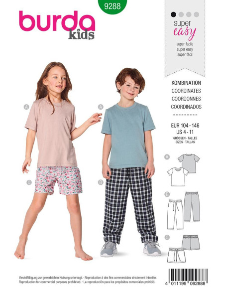 Modello di T-Shirt, pantaloni e pantaloncini - Burda 9288