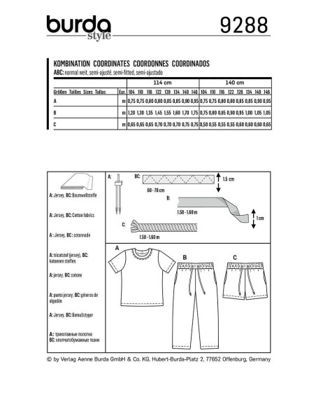 Modello di T-Shirt, pantaloni e pantaloncini - Burda 9288