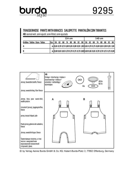 Modello di salopette e pantaloncini - Burda 9295