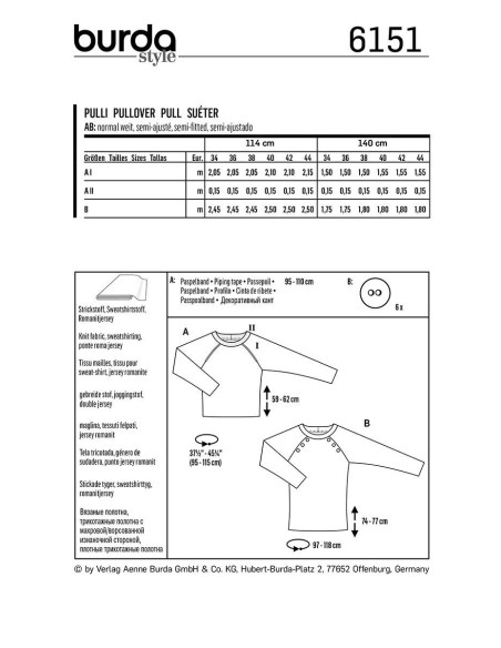 Modello di maglione - Burda 6151