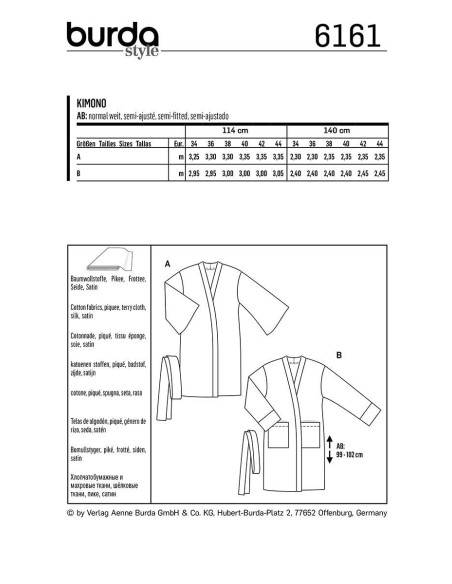 Modello di kimono - Burda 6161