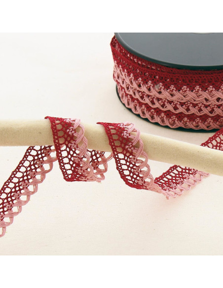 Pizzo smerlato 10mm - Bordeaux, rosa antico