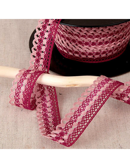 Pizzo smerlato 20mm - Bordeaux, rosa antico