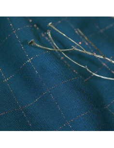 Tessuto twill di viscosa a quadri blu petrolio lurex rame - Églantine & Zoé