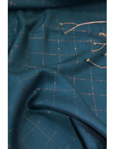 Tessuto twill di viscosa a quadri blu petrolio lurex rame - Églantine & Zoé 2