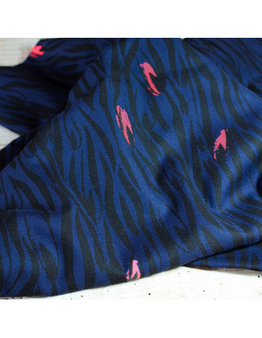 Tessuto crêpe di viscosa Zebra blu - Églantine & Zoé
