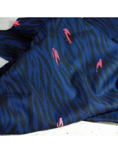 Tessuto crêpe di viscosa Zebra blu - Églantine & Zoé
