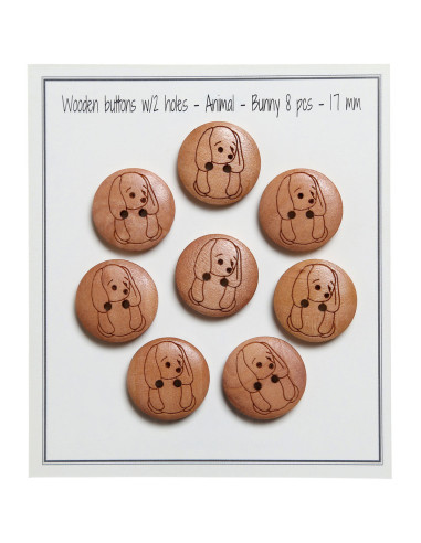 Set di 8 bottoni in legno 17 mm - Coniglio