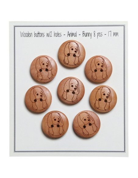 Set di 8 bottoni in legno 17 mm - Coniglio