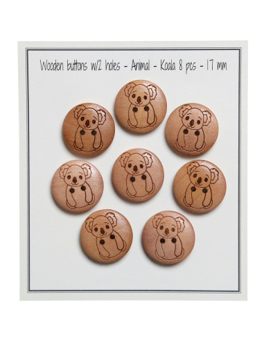Set di 8 bottoni in legno 17 mm - Koala
