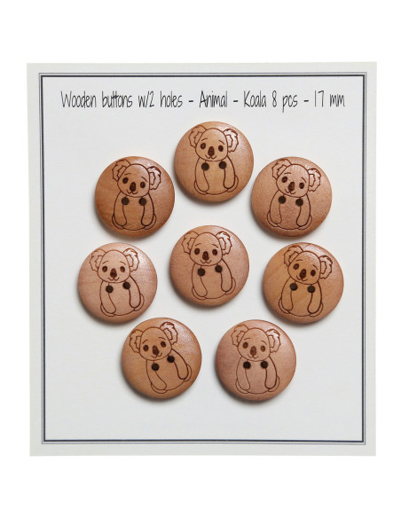 Set di 8 bottoni in legno 17 mm - Koala