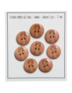 Set di 8 bottoni in legno 17 mm - Unicorno