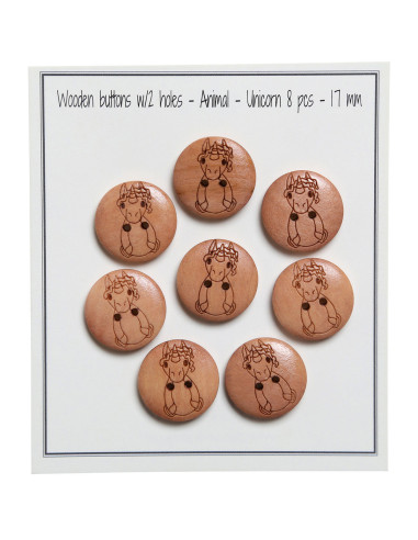 Set di 8 bottoni in legno 17 mm - Unicorno