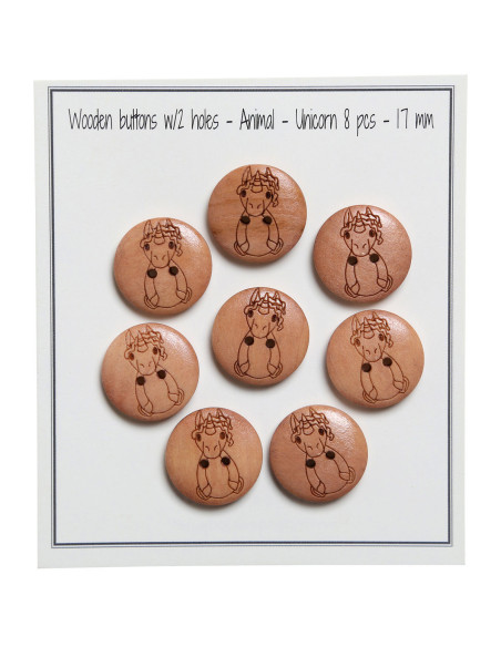 Set di 8 bottoni in legno 17 mm - Unicorno