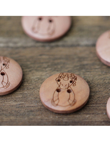 Set di 8 bottoni in legno 17 mm - Unicorno