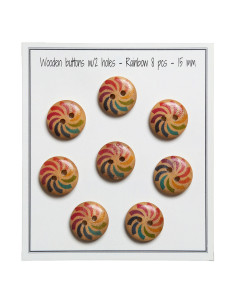 Confezione di 8 bottoni in legno arcobaleno 15 mm