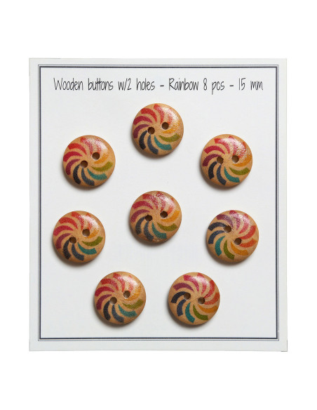 Confezione di 8 bottoni in legno arcobaleno 15 mm