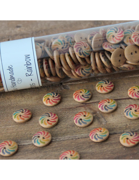 Confezione di 8 bottoni in legno arcobaleno 15 mm