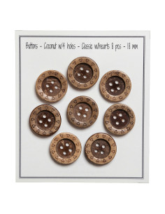Confezione di 8 bottoni in cocco a forma di cuore 18 mm
