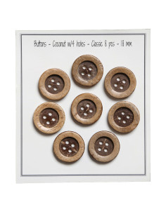 Confezione di 8 bottoni in cocco classici da 18 mm