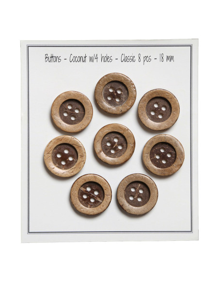 Confezione di 8 bottoni in cocco classici da 18 mm