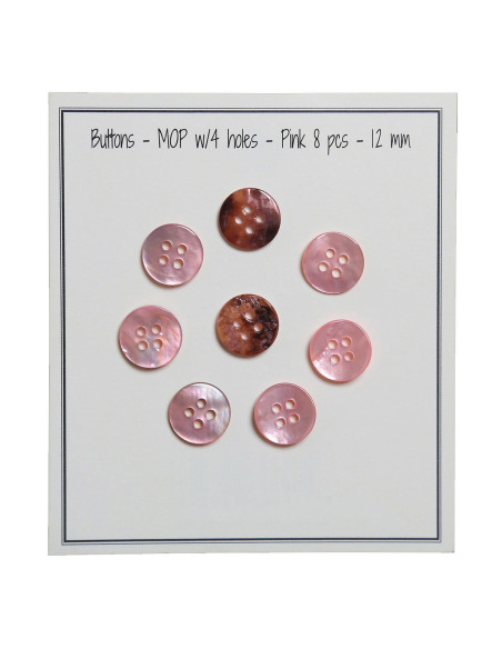 Set di 8 bottoni a 4 fori in madreperla 12 mm - Rosa
