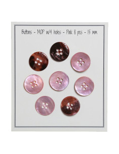 Set di 8 bottoni a 4 fori in madreperla 15 mm - Rosa