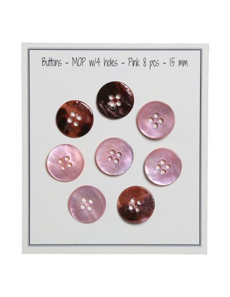 Set di 8 bottoni a 4 fori in madreperla 15 mm - Rosa