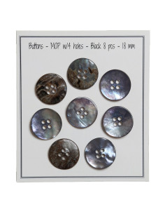 Set di 8 bottoni a 4 fori in madreperla 18 mm - Nero