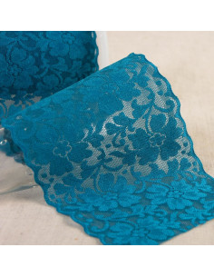 Pizzo elastico fiori - Blu petrolio