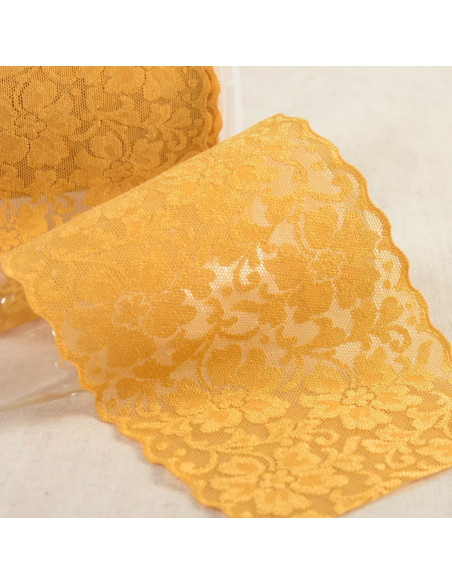 Pizzo elastico fiori - Senape