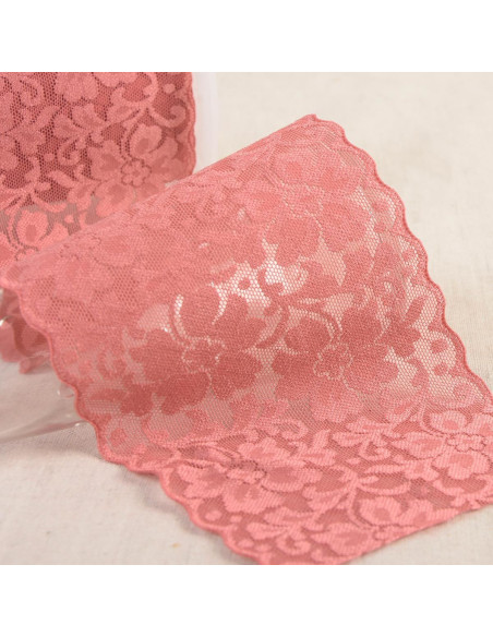 Pizzo elastico fiori - Rosa antico
