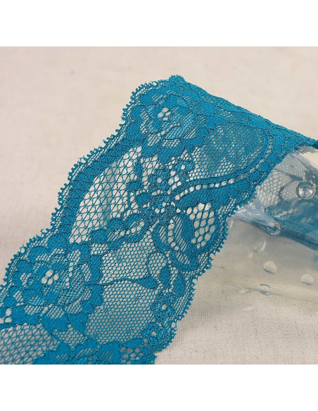 Pizzo elastico rose - Blu petrolio