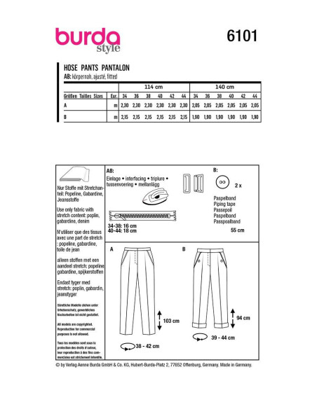 Modello di pantaloni - Burda 6101