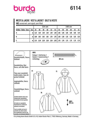 Modello di gilet e giacca - Burda 6114