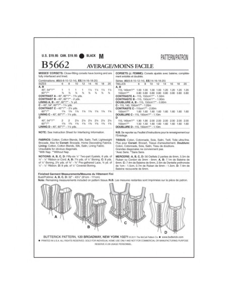 Modello di corsetti - Butterick B5662 34-36-38-40-42 (A5)
