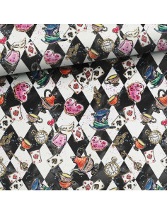 Tessuto cotone premium - Scacchiera Alice nel Paese delle Meraviglie