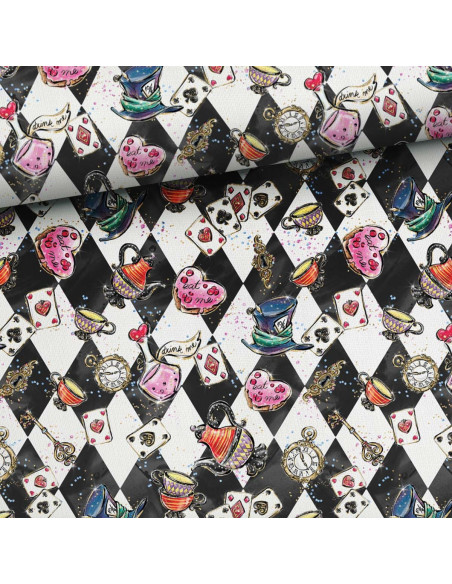Tessuto cotone premium - Scacchiera Alice nel Paese delle Meraviglie