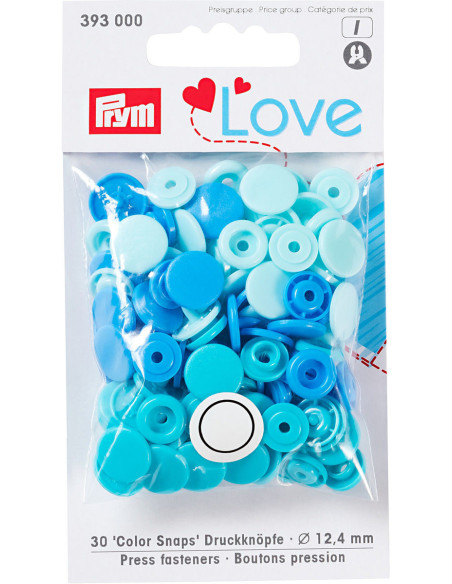 Set di 30 bottoni a pressione Color Snaps 12,4 mm - Azzurro, turchese e blu