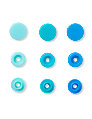 Set di 30 bottoni a pressione Color Snaps 12,4 mm - Azzurro, turchese e blu