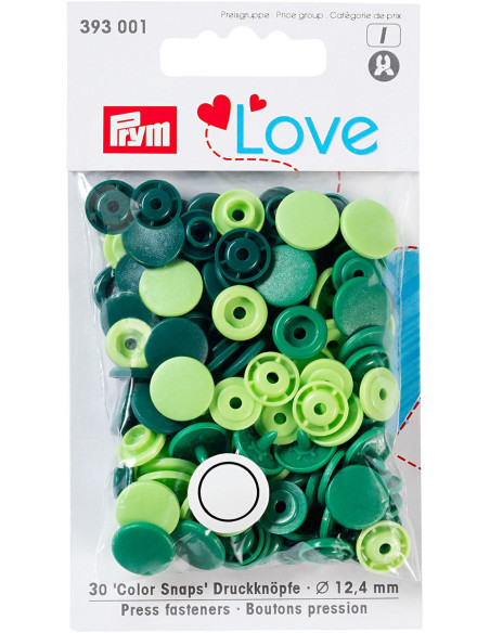 Set di 30 bottoni a pressione Color Snaps 12,4 mm - Verde mela, verde e verde abete