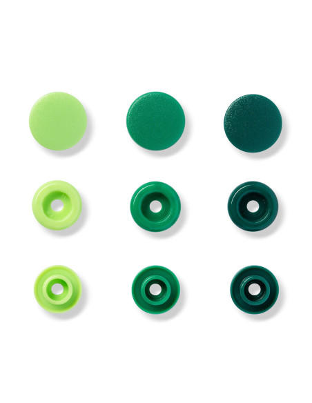 Set di 30 bottoni a pressione Color Snaps 12,4 mm - Verde mela, verde e verde abete