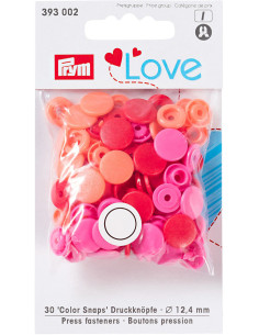 Set di 30 bottoni a pressione Color Snaps 12,4 mm - Rosso, rosa e pesca