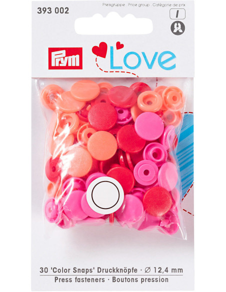 Set di 30 bottoni a pressione Color Snaps 12,4 mm - Rosso, rosa e pesca