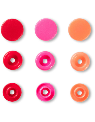 Set di 30 bottoni a pressione Color Snaps 12,4 mm - Rosso, rosa e pesca