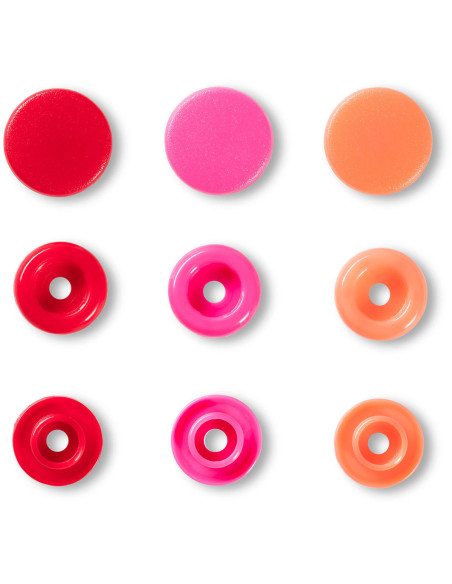 Set di 30 bottoni a pressione Color Snaps 12,4 mm - Rosso, rosa e pesca