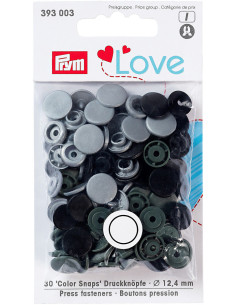Set di 30 bottoni a pressione Color Snaps 12,4 mm - Grigio, antracite e nero