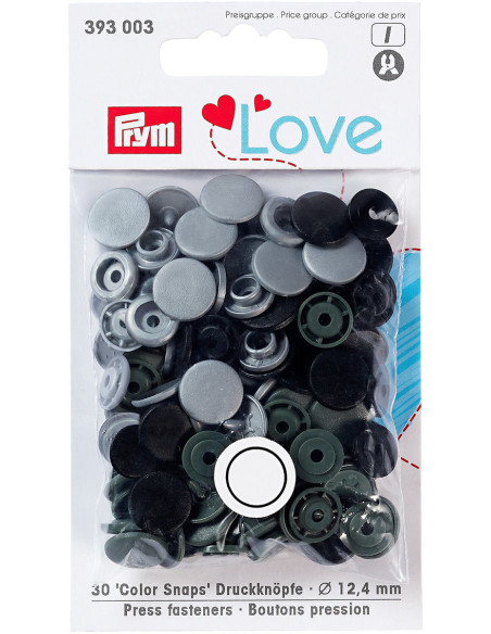 Set di 30 bottoni a pressione Color Snaps 12,4 mm - Grigio, antracite e nero