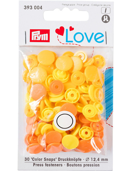 Set di 30 bottoni a pressione Color Snaps 12,4 mm - Giallo, giallo arancione e arancione