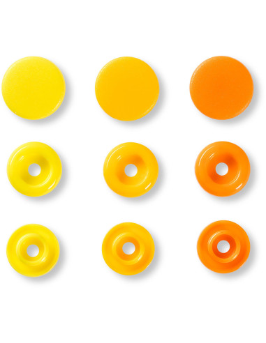 Set di 30 bottoni a pressione Color Snaps 12,4 mm - Giallo, giallo arancione e arancione